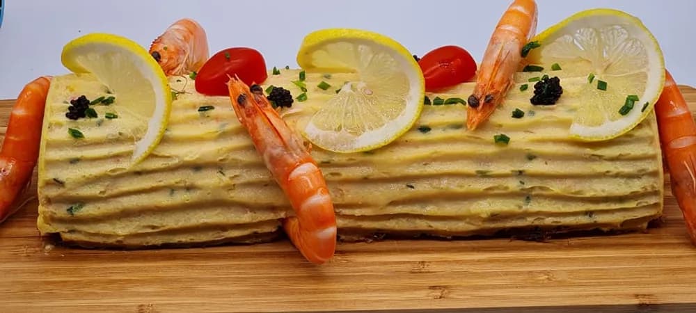 Image Bûche de Cabillaud aux Crevettes Roses