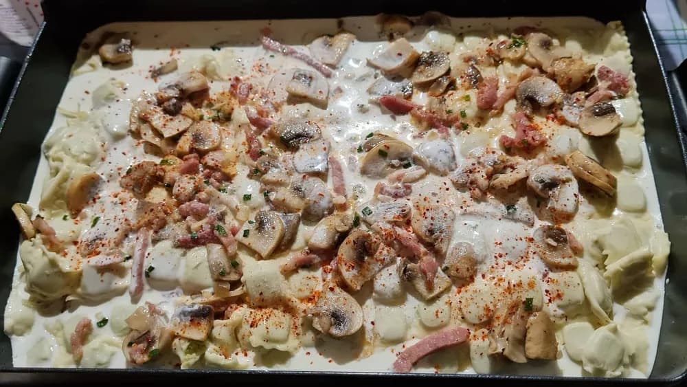 Image Gratin de Ravioles Lardons Champignons 14